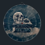 Gothic Skull Vintage Old Books Cyanotype Macabre Dart Board<br><div class="desc">Skull head Gothic antique vintage black and white cyanotype old books sunflower Halloween theme macabre dartboard game. Typography reads Magic Potions Volume 1 and Book Of Spells. Image copyright Marg Seregelyi Photography.</div>