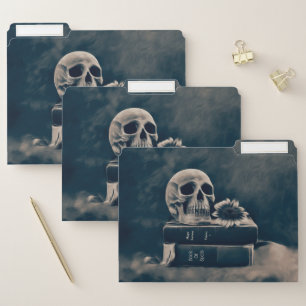 Gothic Skull Vintage Old Books Cyanotype Macabre File Folder