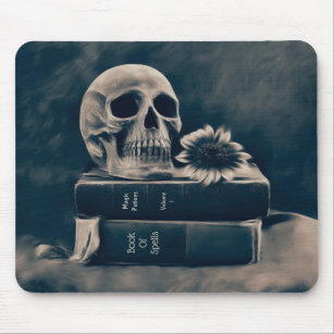 Gothic Skull Vintage Old Books Cyanotype Macabre Mouse Pad