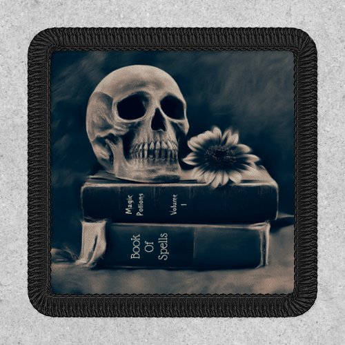 Gothic Skull Vintage Old Books Cyanotype Macabre Patch