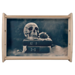 Gothic Skull Vintage Old Books Cyanotype Macabre Serving Tray