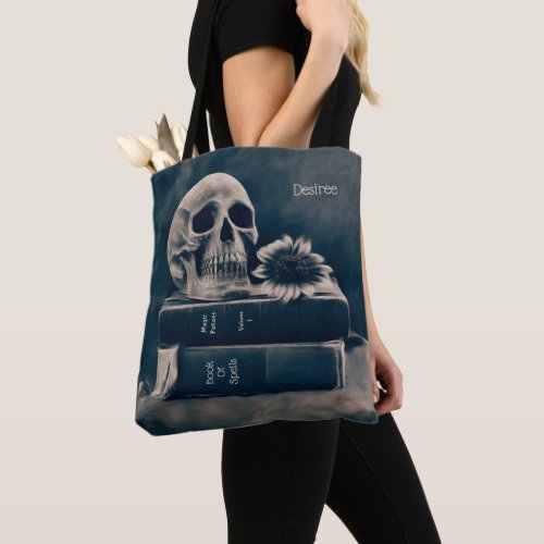 Gothic Skull Vintage Old Books Cyanotype Macabre Tote Bag