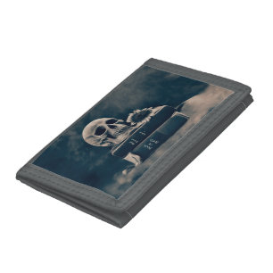Gothic Skull Vintage Old Books Cyanotype Macabre Trifold Wallet