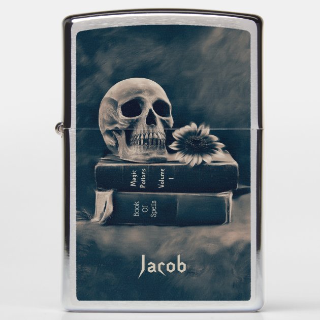 Gothic Skull Vintage Old Books Cyanotype Macabre Zippo Lighter