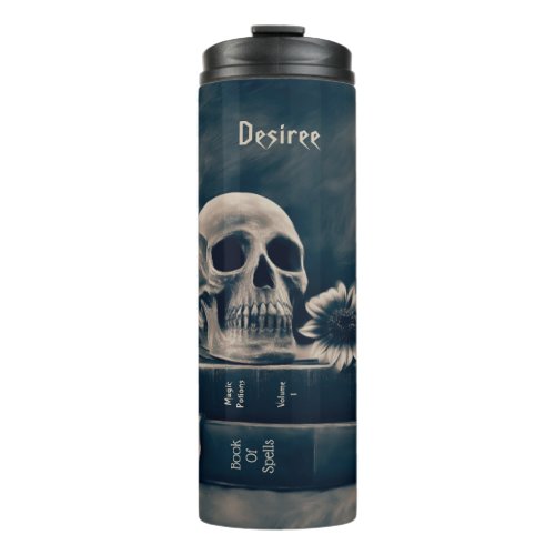Gothic Skull Vintage Old Books Cyanotype Thermal Tumbler