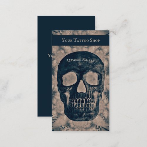 Gothic Skull Vintage Sepia Negative Tattoo Shop Business Card