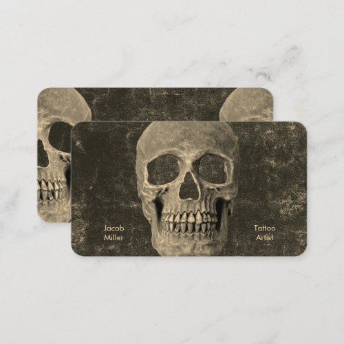 Gothic Skull Vintage Sepia Texture Tattoo Shop Business Card