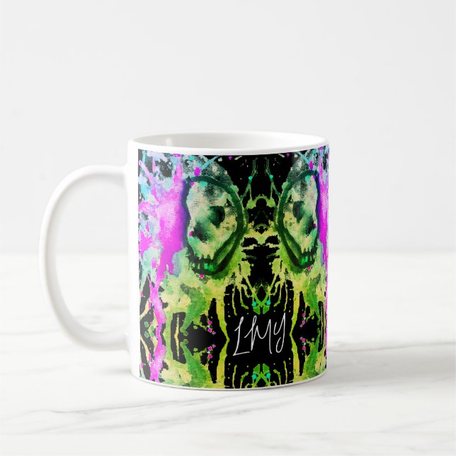 Gothic Skull Watercolor Halloween Neon Art    Coffee Mug (Left)