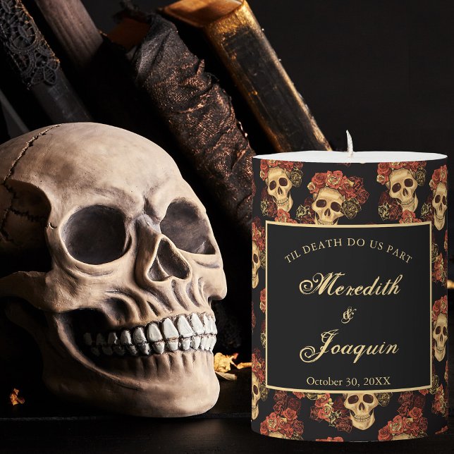 Gothic Skull Wedding Till Death Do Us Part Custom Pillar Candle (Creator Uploaded)