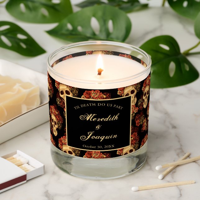 Gothic Skull Wedding Till Death Do Us Part Custom Scented Candle (Lit)