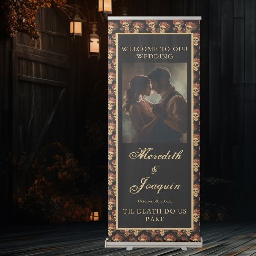 Gothic Skull Welcome to Our Halloween Wedding Retractable Banner