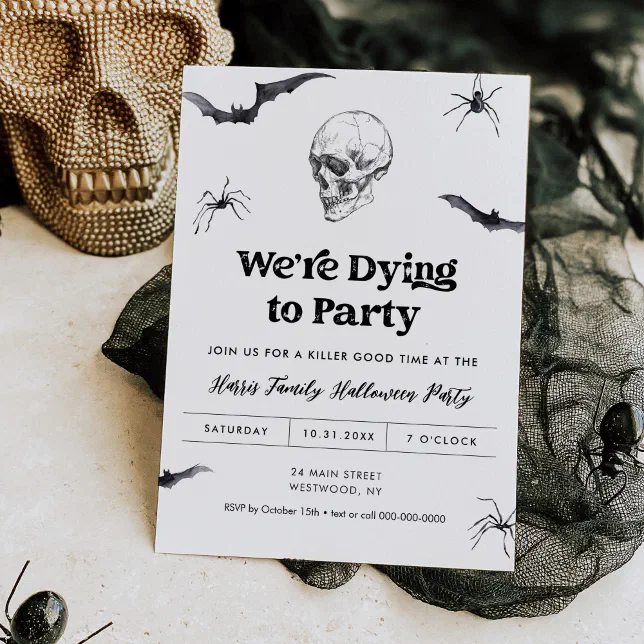 Gothic Skull We're Dying to Party Halloween Party Invitation | Zazzle