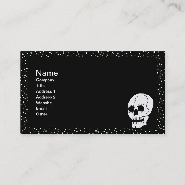 Gothic Skull White Polka Dot Border on Black Business Card (Front)