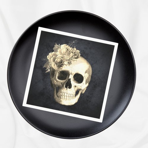 Gothic Skull White Roses Halloween  Napkins