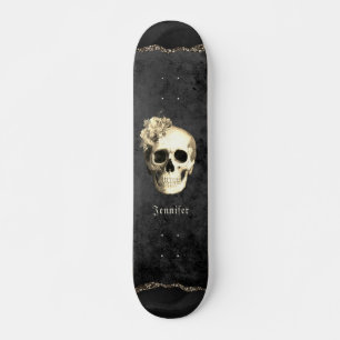 Gothic Skull White Roses Personalized Skateboard
