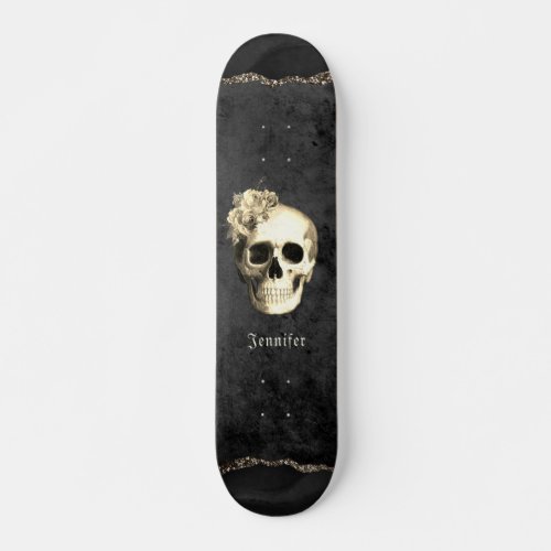 Gothic Skull White Roses Personalized  Skateboard