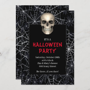 Gothic Skull White Spider Web Halloween Party Invitation