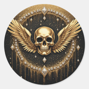 💎 Gothic Skull Wings Logo For Alternative Gifts ☠ Classic Round Sticker