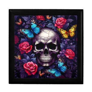 Gothic Skull with Butterflies and Flowers Gift Box