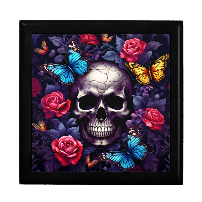 Gothic Skull with Butterflies and Flowers Gift Box (Front)