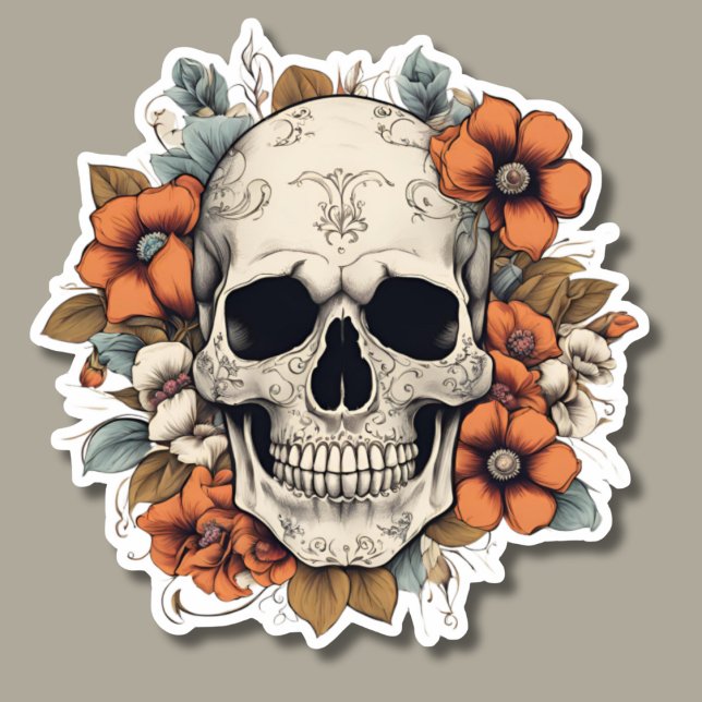 Gothic Skull with Flowers Waterproof  Sticker (Creator Uploaded)
