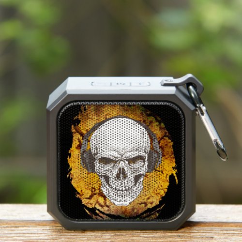 Gothic Skull with Headphones in Flames Bluetooth Speaker