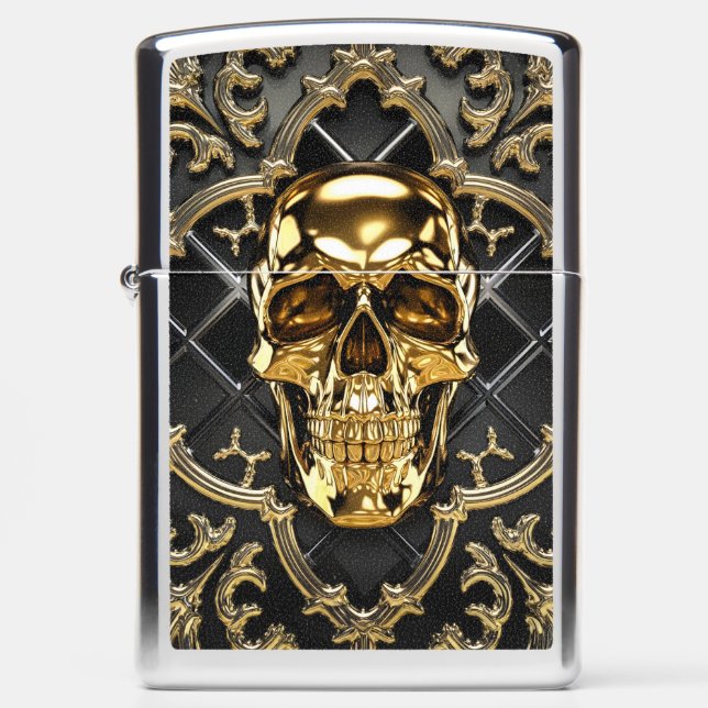 Gothic Skull with Ornamental Frame Zippo Lighter (Front)