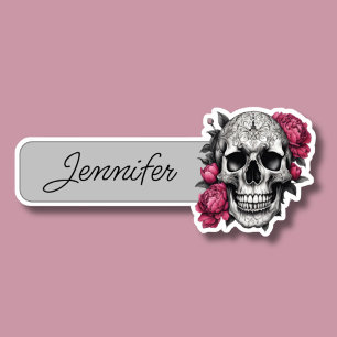 Gothic Skull with Pink Peonies ID  Sticker