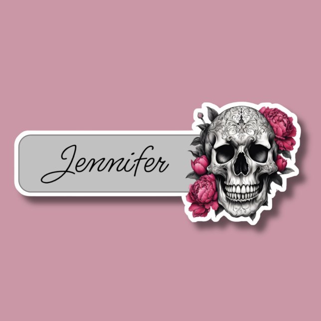 Gothic Skull with Pink Peonies ID  Sticker (Creator Uploaded)