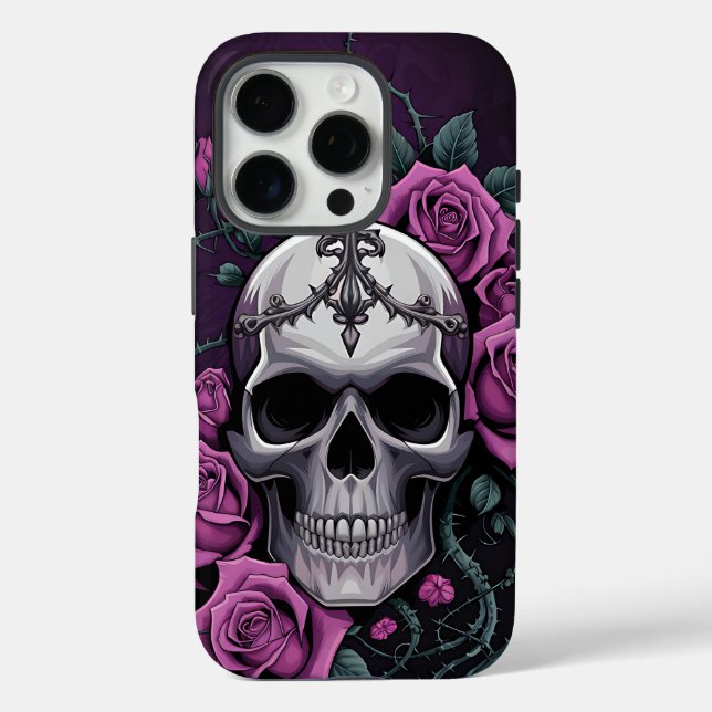 Gothic Skull with Purple Roses Case-Mate iPhone Case (Back)