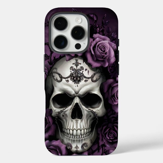 Gothic Skull with Purple Roses Case-Mate iPhone Case (Back)