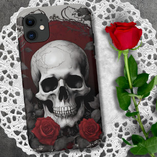 Gothic Skull with Red Roses iPhone 11 Case