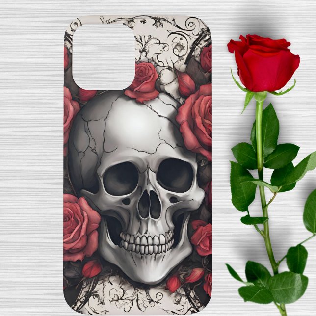 Gothic Skull with Red Roses Case-Mate iPhone Case (Creator Uploaded)