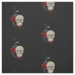 Gothic Skull With Rose and Raven Fabric