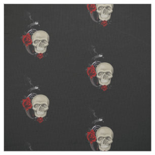 Gothic Skull With Rose and Raven Fabric