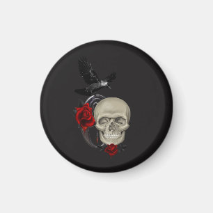 Gothic Skull With Rose and Raven Magnet