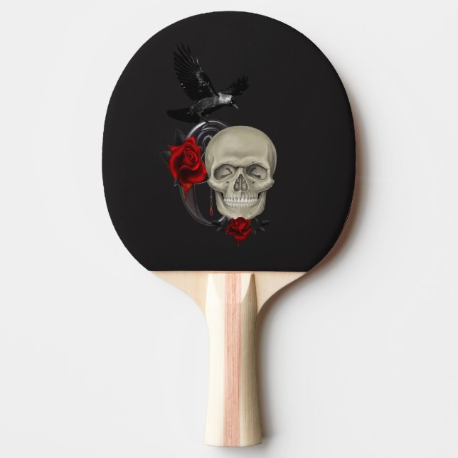 Gothic Skull With Rose and Raven Ping-Pong Paddle (Front)