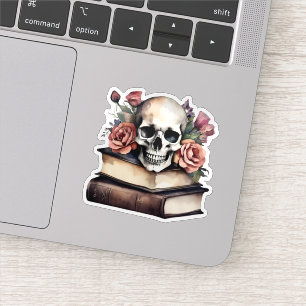 Gothic Skull with Roses and Books Waterproof Sticker