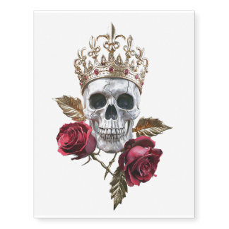 Gothic Skull with Roses and Butterflies Temporary Tattoos