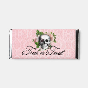 Gothic Skull with Roses Pink Halloween Hershey Bar Favors