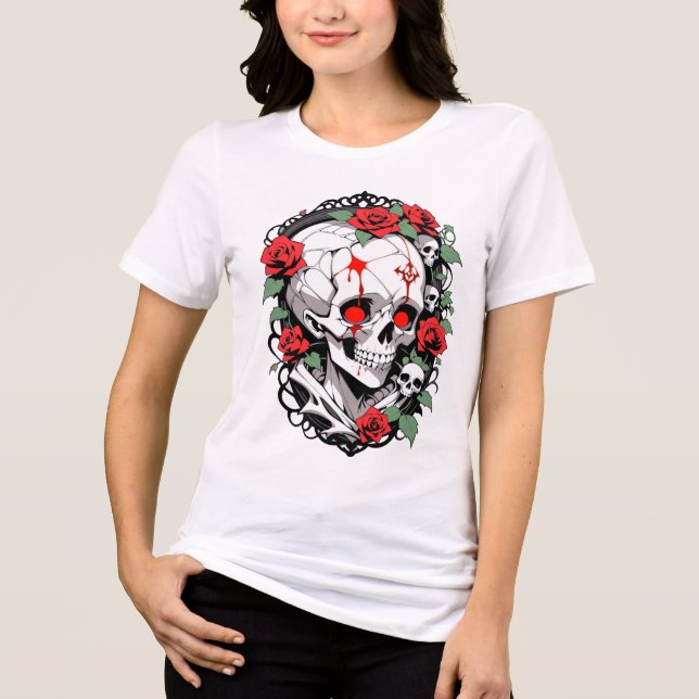  Gothic Skull with Roses Tri-Blend Shirt (Front)