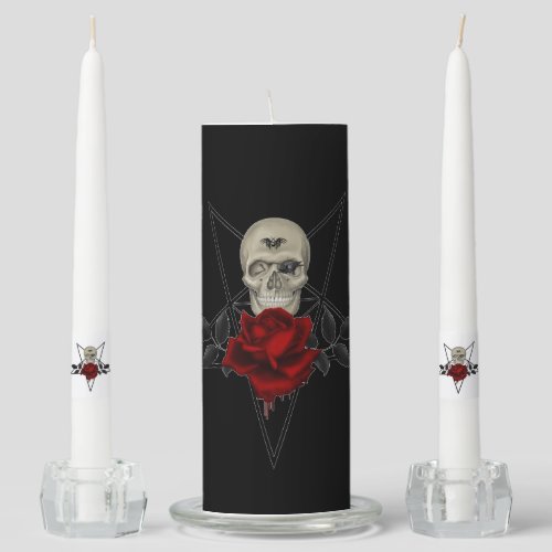 Gothic Skull With Tattoo And Crow Unity Candle Set