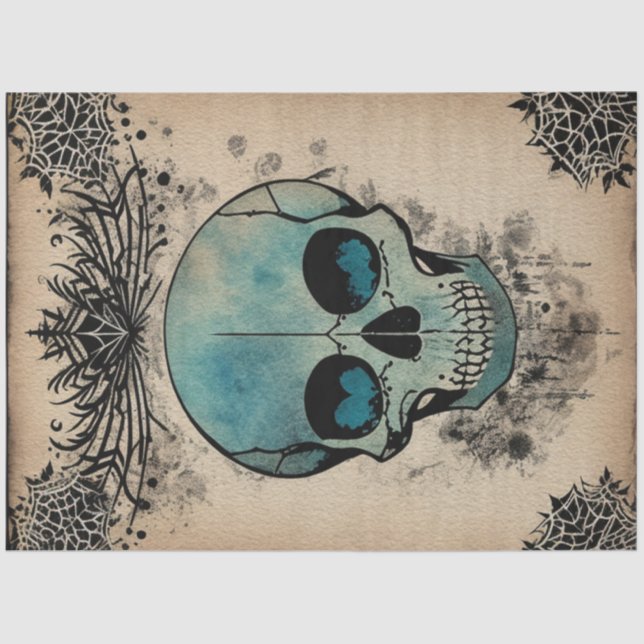 Gothic skull with teal smoke eyes ephemera  tissue paper (Front)