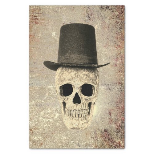 Gothic Skull With Top Hat Vintage Sepia Texture Tissue Paper