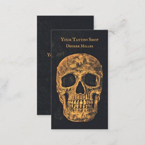 Gothic Skull Yellow Gold Black Grunge Texture Business Card