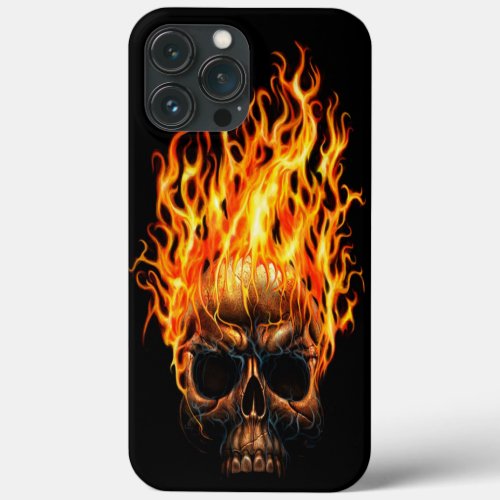 Gothic Skull Yellow Orange Fire Flames Pattern iPhone 13 Pro Max Case