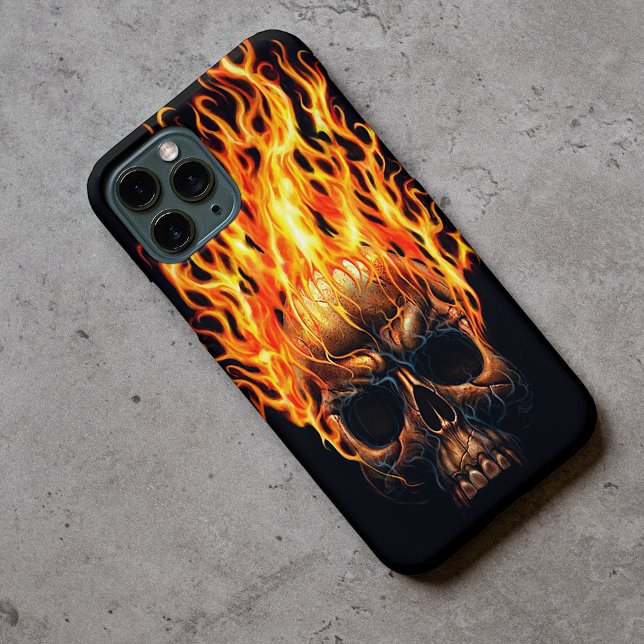 Gothic Skull Yellow Orange Fire Flames Pattern Case-Mate iPhone Case (Creator Uploaded)