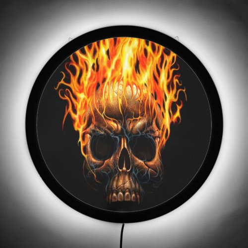 Gothic Skull Yellow Orange Fire Flames Pattern LED Sign
