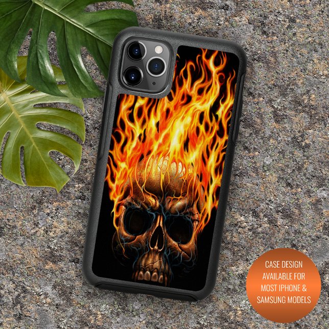 Gothic Skull Yellow Orange Fire Flames Pattern Otterbox iPhone Case (Creator Uploaded)