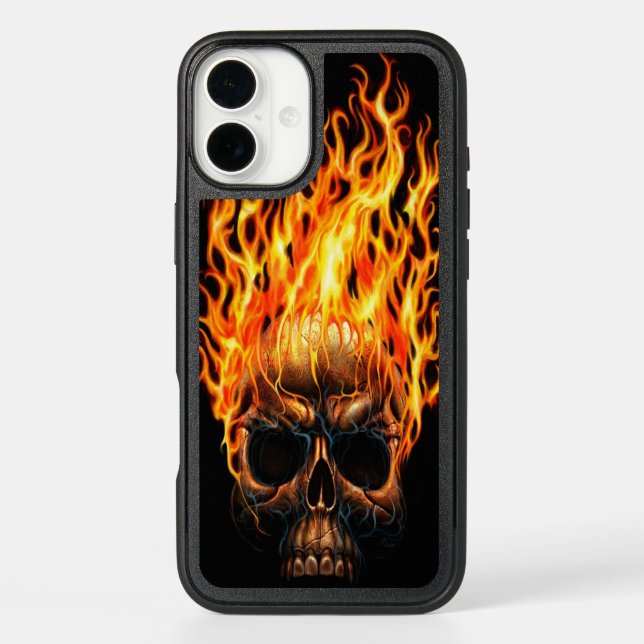 Gothic Skull Yellow Orange Fire Flames Pattern Otterbox iPhone Case (Back)